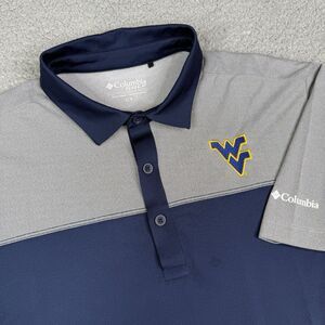 West Virginia Mountaineers Shirt Mens L Blue Gray Columbia Golf Omni-Wick Polo